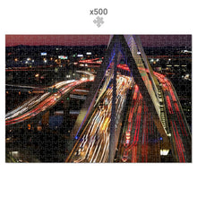 Load image into Gallery viewer, 500 piece jigsaw puzzle: Zakim Bridge at night Boston